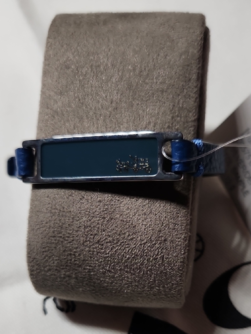 Coach Blue Leather Wristband with Metal Tracker Plate